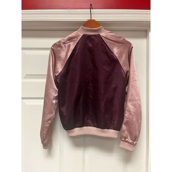 Pink & Burgundy Satin Floral Reversible Baseball Jacket sz M EUC - Picture 9 of 9